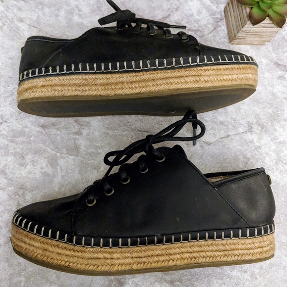 Anthropologie Shoes - A.M black laced leather platform espadrilles